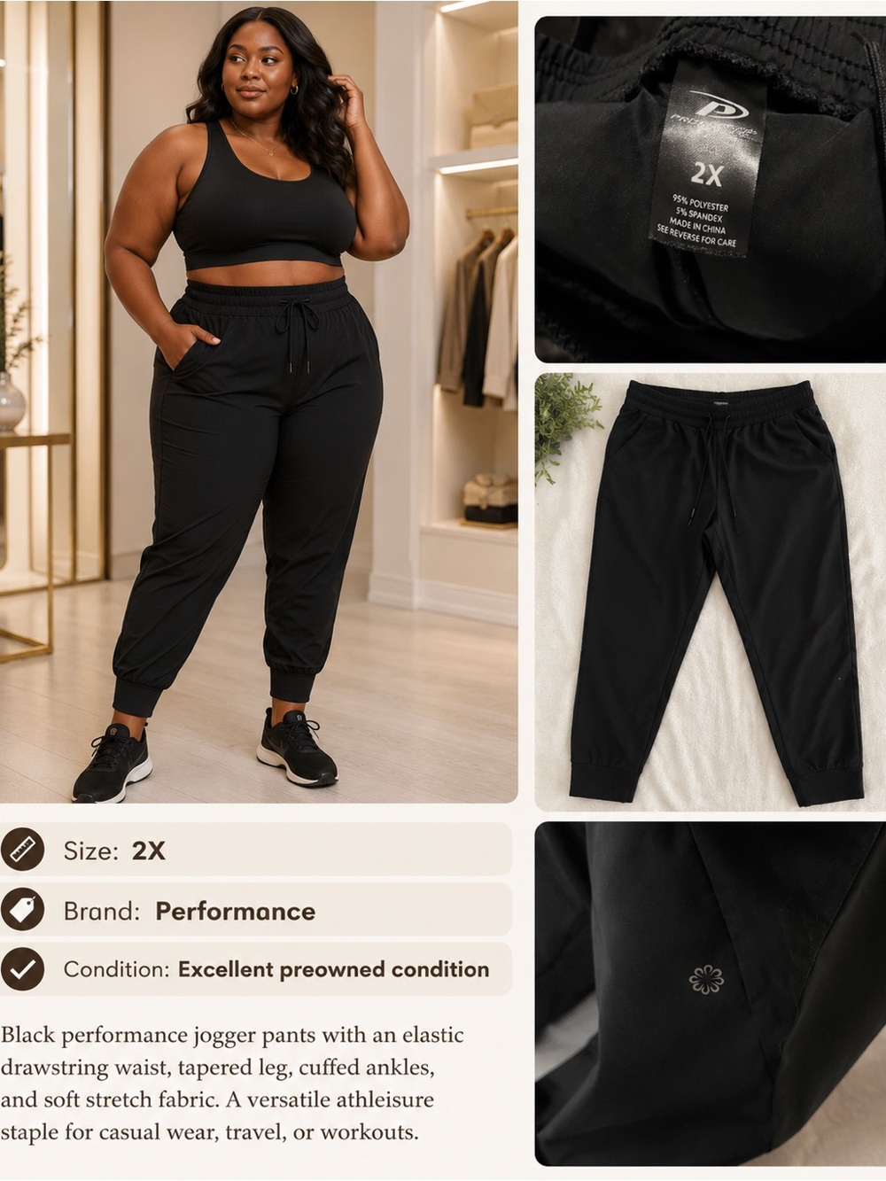Plus-Size Black Jogger Pants - 2X